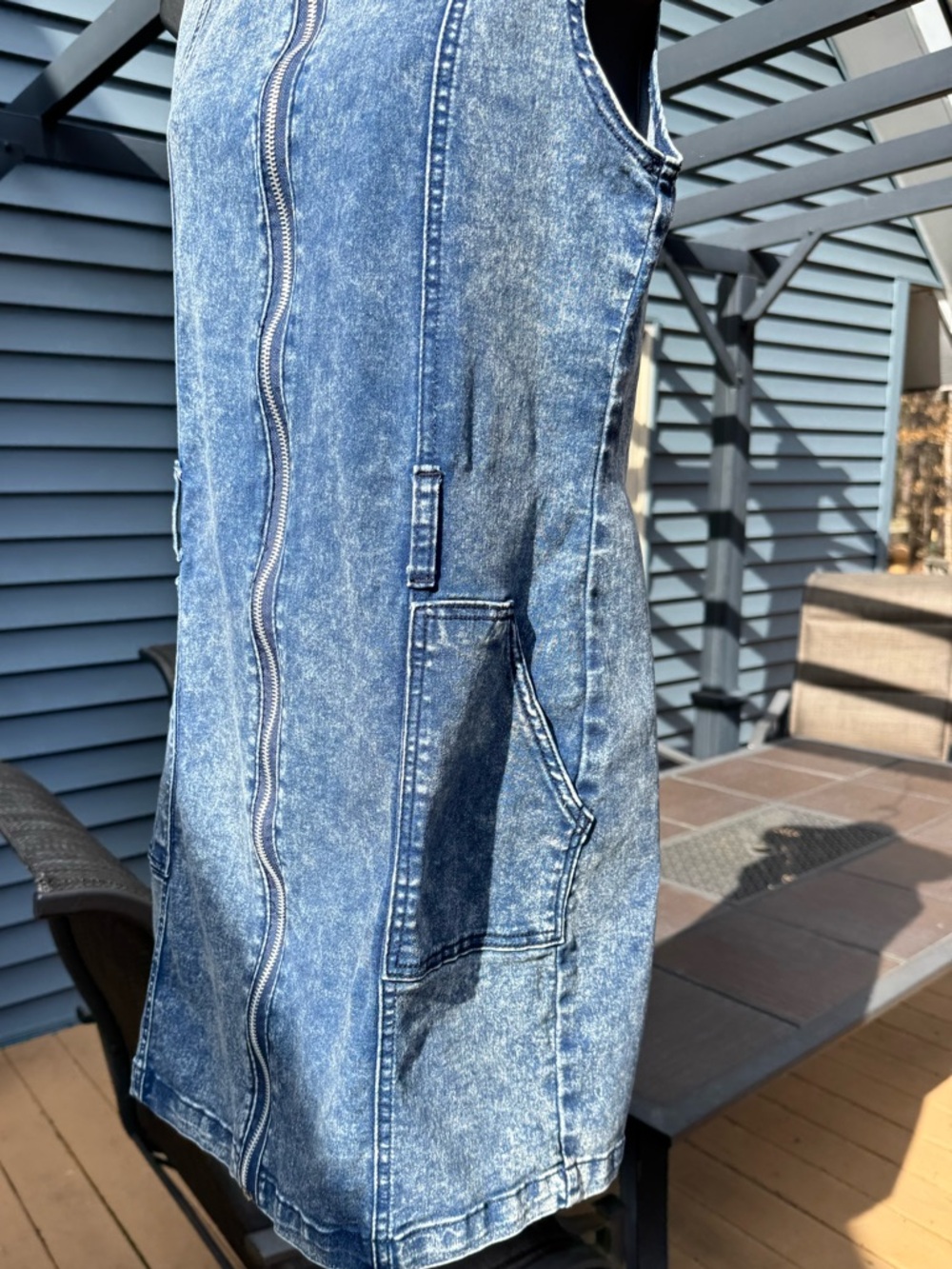 Sleeveless Blue Denim Midi Dress with Front Zip - Picture 7 of 11